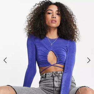 ASOS Bershka tie detail top in cobalt blue